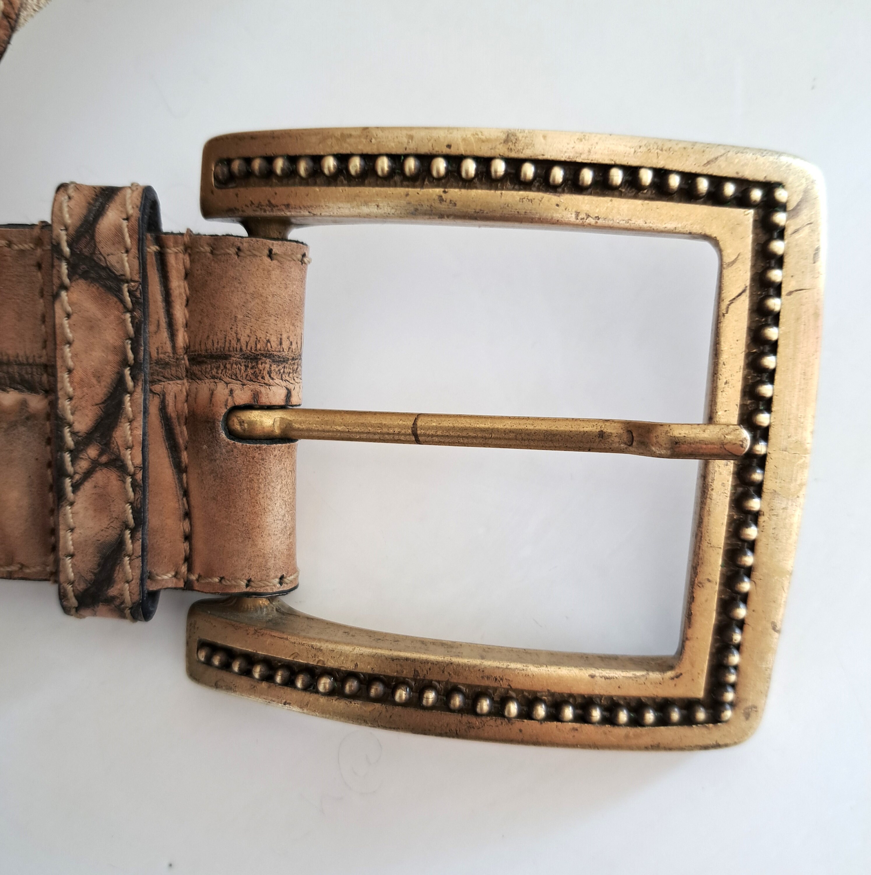 Vintage Croc Embossed Leather Trim Suede Belt: Wide Brass  display picture 3