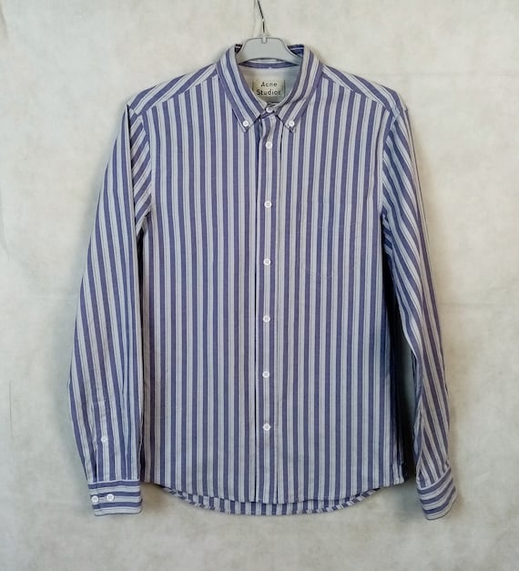 Acne Studios, Acne Studios Men's Striped Shirt: Blue White Cotton Dress Shirt, Size 46