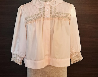 Vintage 50s Pale Pink Satin Bed Jacket, Lace Trim, Size S