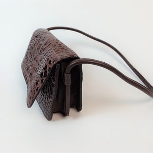 Croc Embossed Handbag, Genuine Cow Leather Purse, Brown Small Shoulder Bag, Made in India image 4