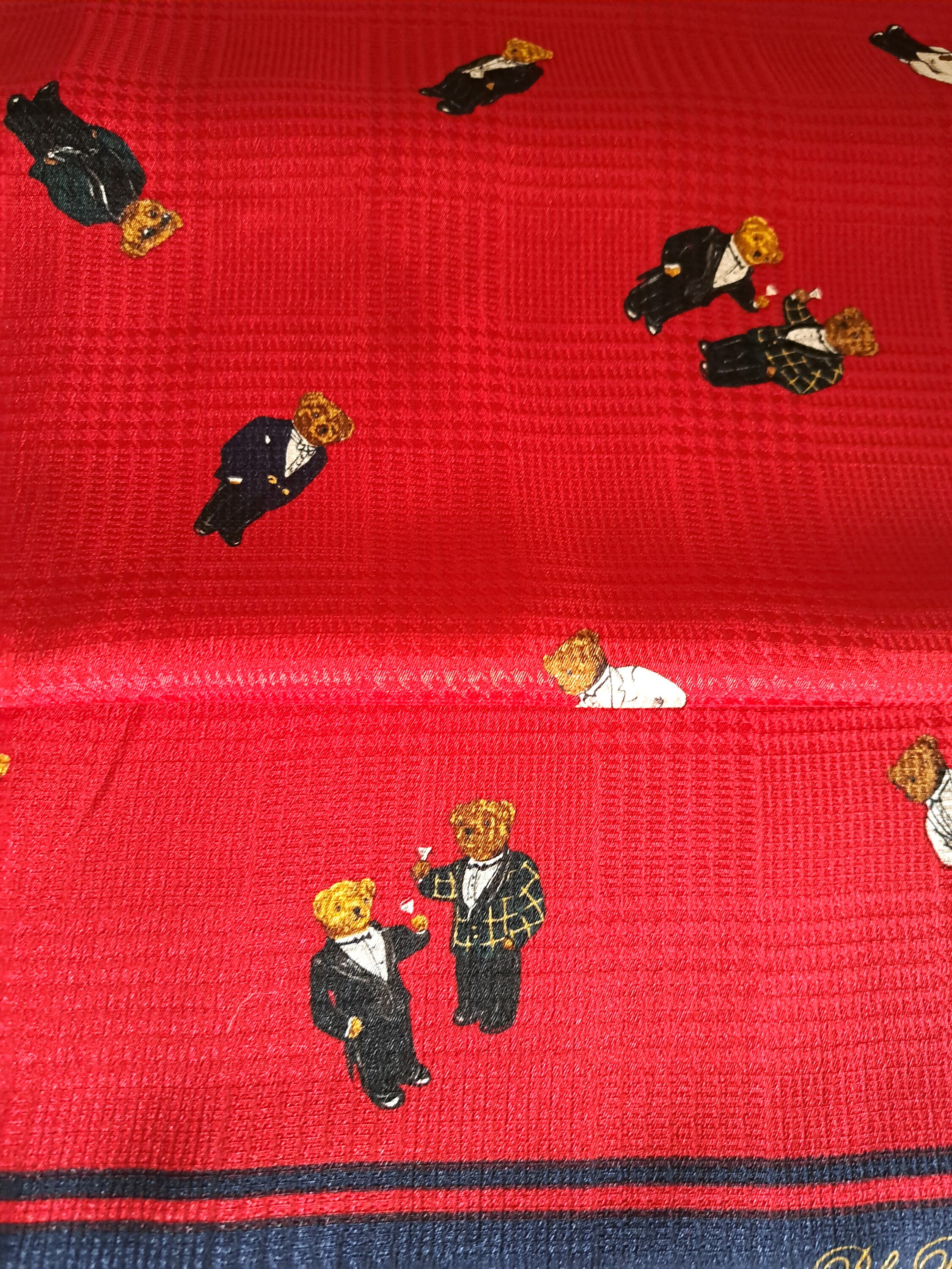 Vintage Polo Ralph Lauren Silk Scarf Martini Bear Red Black Vintage Polo Ralph Lauren Silk Scarf Martini Bear Red Black