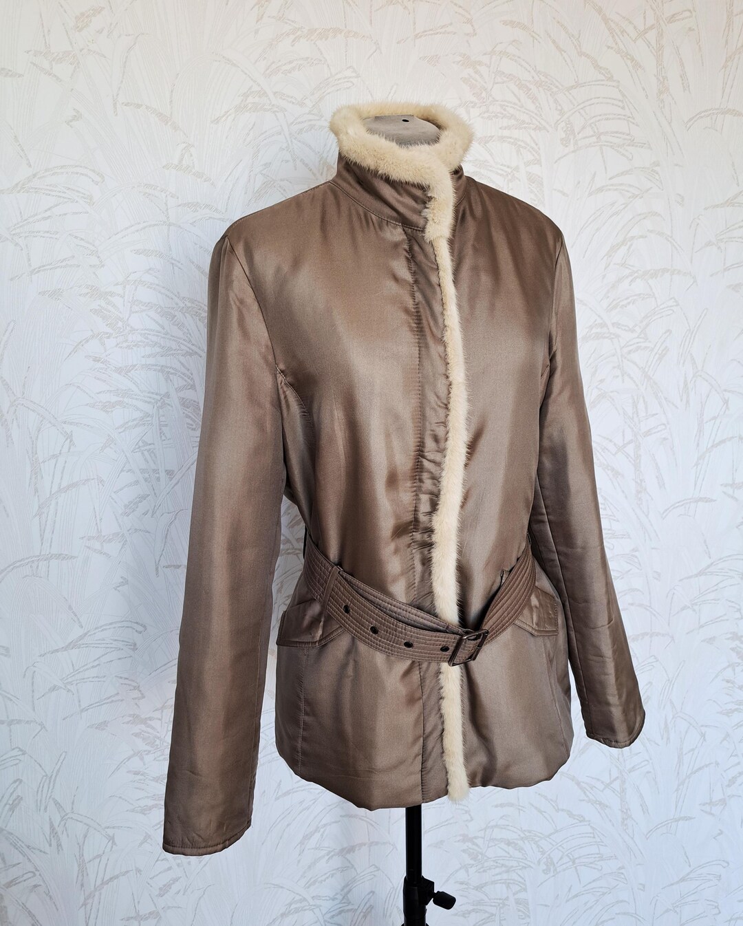 Vintage Burberry London Women's Silk Jacket With Fur Trim