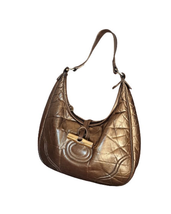 Longchamp Hobo Bag Gold Patent Leather Handbag Women's -  Hong Kong