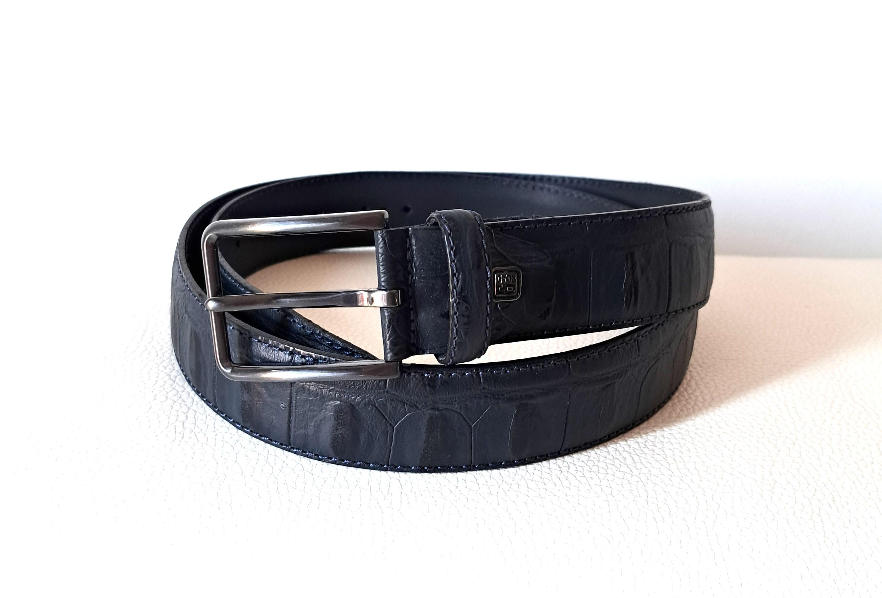 ヴィンテージ ネイビーブルー クロコ型押しレザーベルト ユニセックス