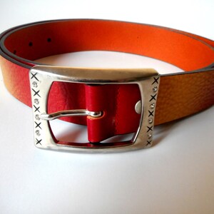 Multicolor Leather Belt: Rhinestone Silver Buckle, Made in Switzerland