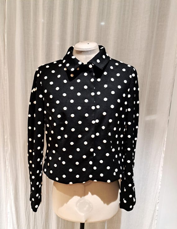 Vintage 90s Moschino Cheap and Chic Black White Polka Dot Wool
