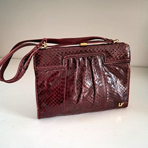 Louis Feraud Vintage 70er Jahre Schlangenleder Bordeaux Handtasche
