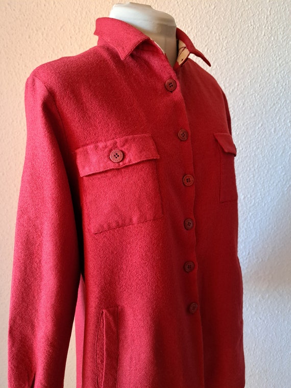 Vintage Burberry London Women's Red Wool Shirt Po… - image 4