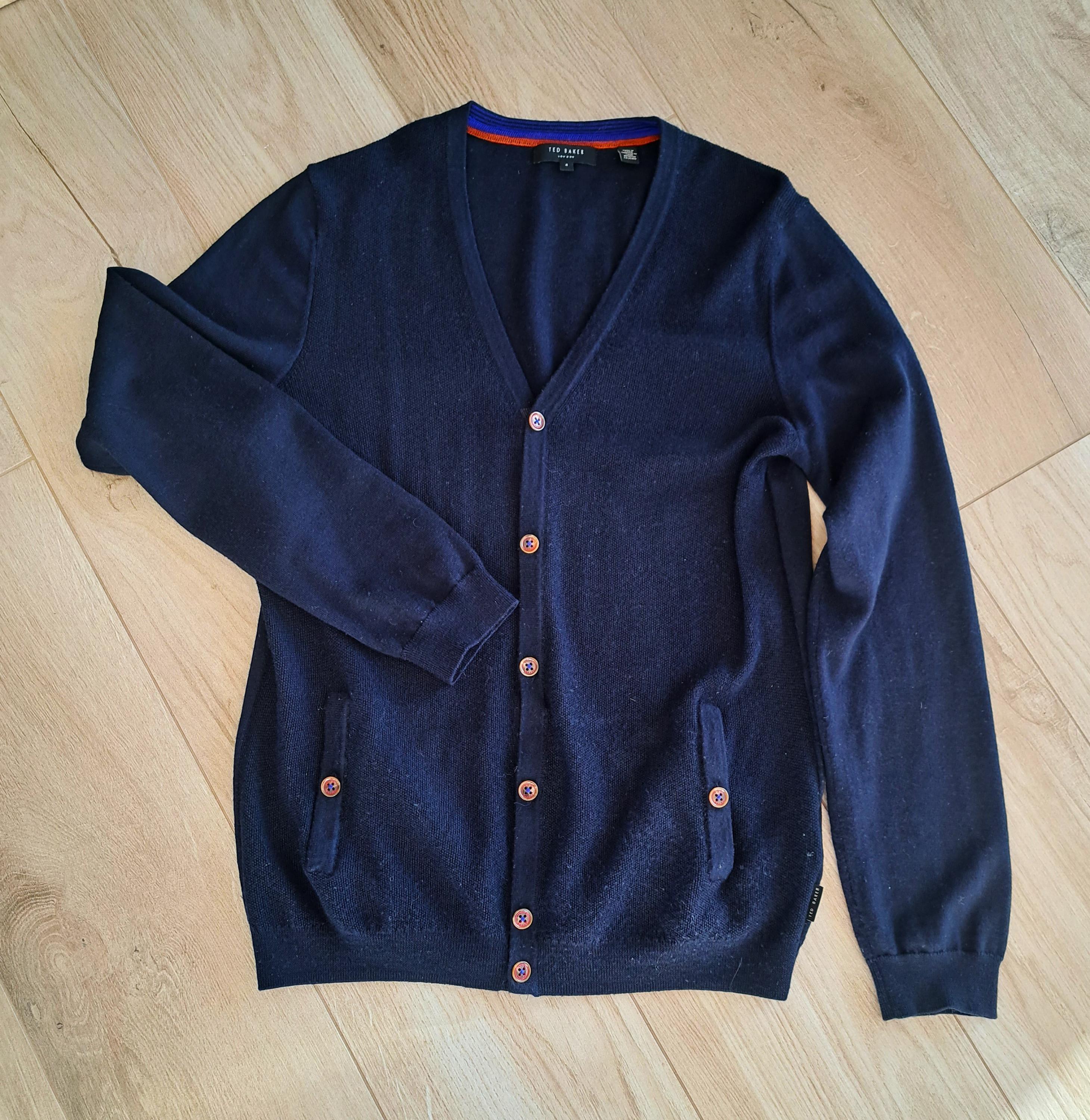 Navy Ted Baker London Mens Cardigan, 100% Wool, Button Down, V 