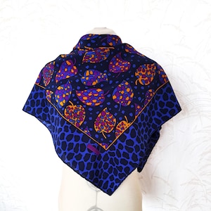 Vintage Givenchy Silk Scarf Leaf and Animal Print Blue Mustard Classic Pattern Scarves Foulards Women Accessories Neck Head Scarf