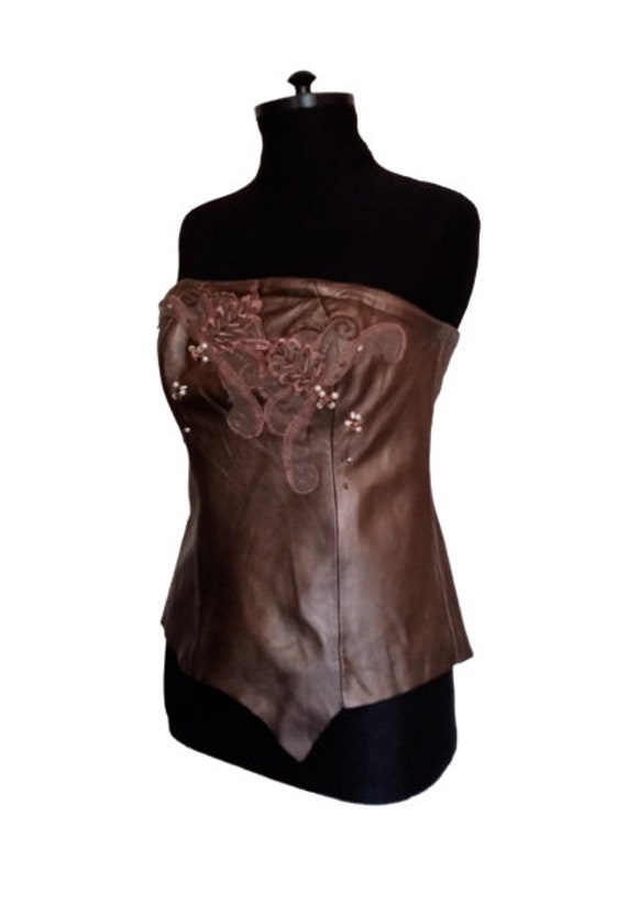 Pleather Front Lace Corset-Brown