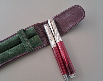 Vintage Montegrappa 1912 Set Fountain Pen and Ballpoint Pen in Red Marble and Sterling Silver 925