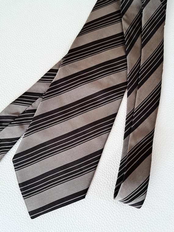 Vintage Armani Collezioni Brown/Beige Striped Silk Tie