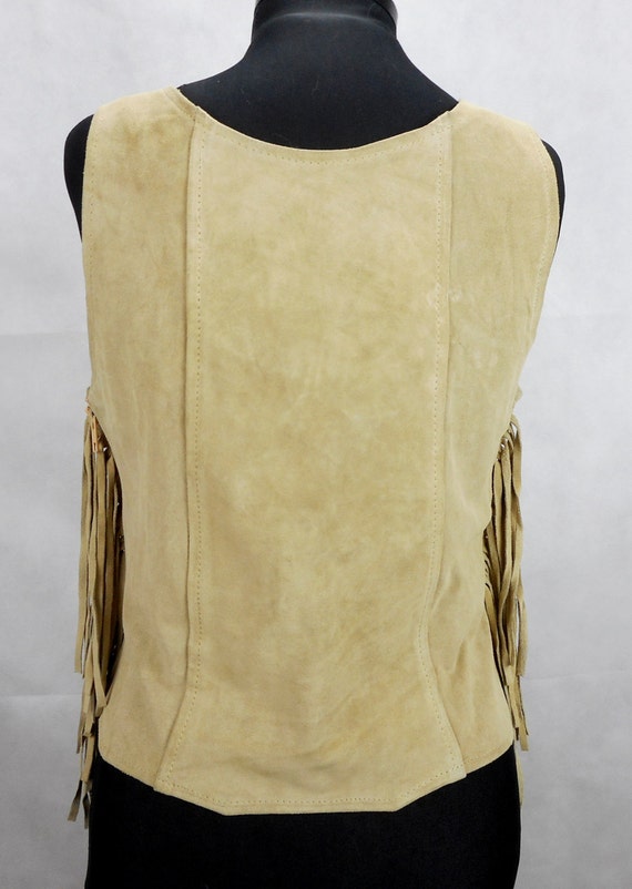 Vintage 70s Suede Vest Western Fringed and Beads … - image 2