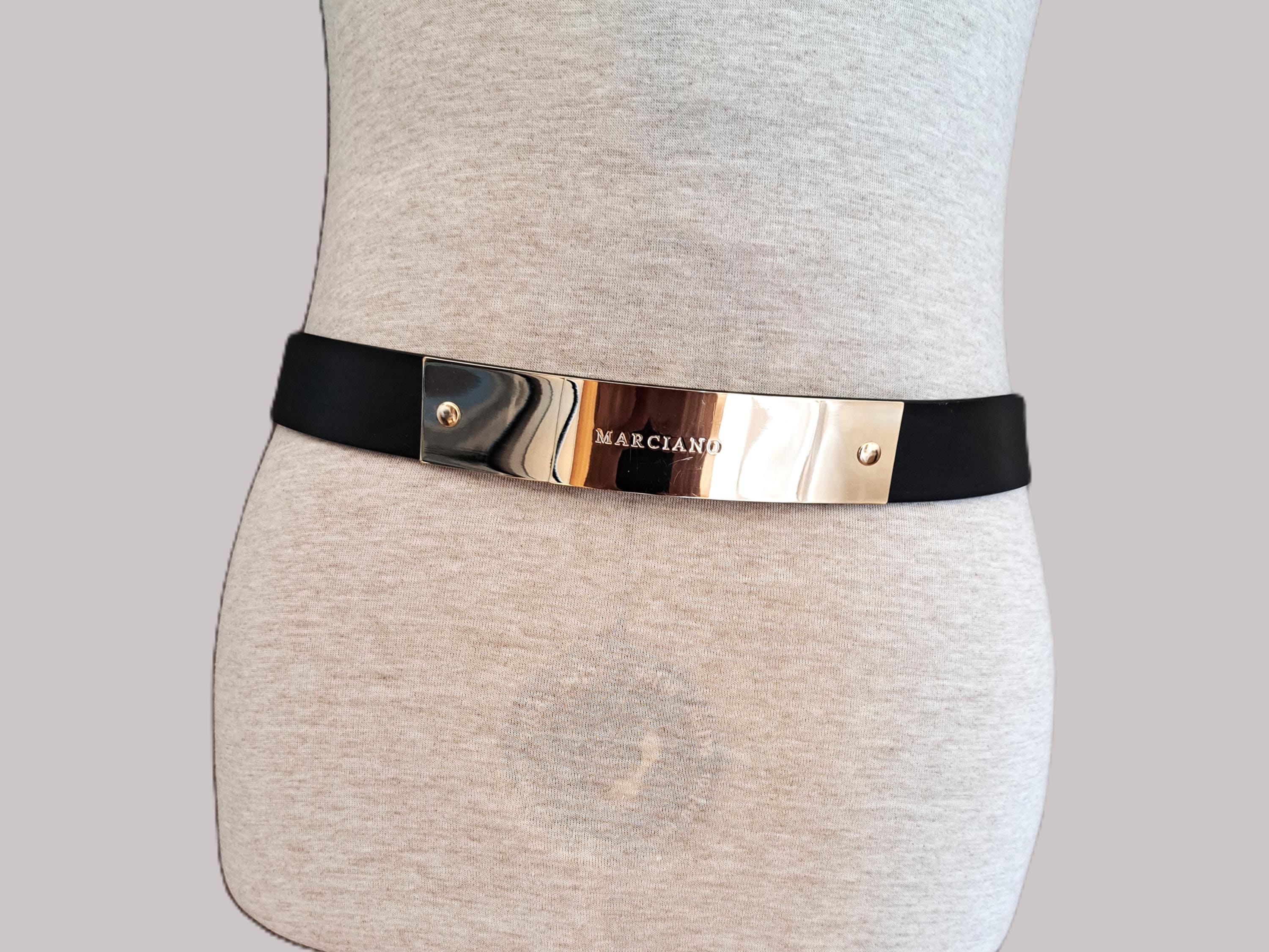 Marciano Leather Logo Belt: Black & Silver Tone, Made in 