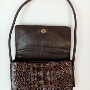 Croc Embossed Handbag, Genuine Cow Leather Purse, Brown Small Shoulder Bag, Made in India image 9