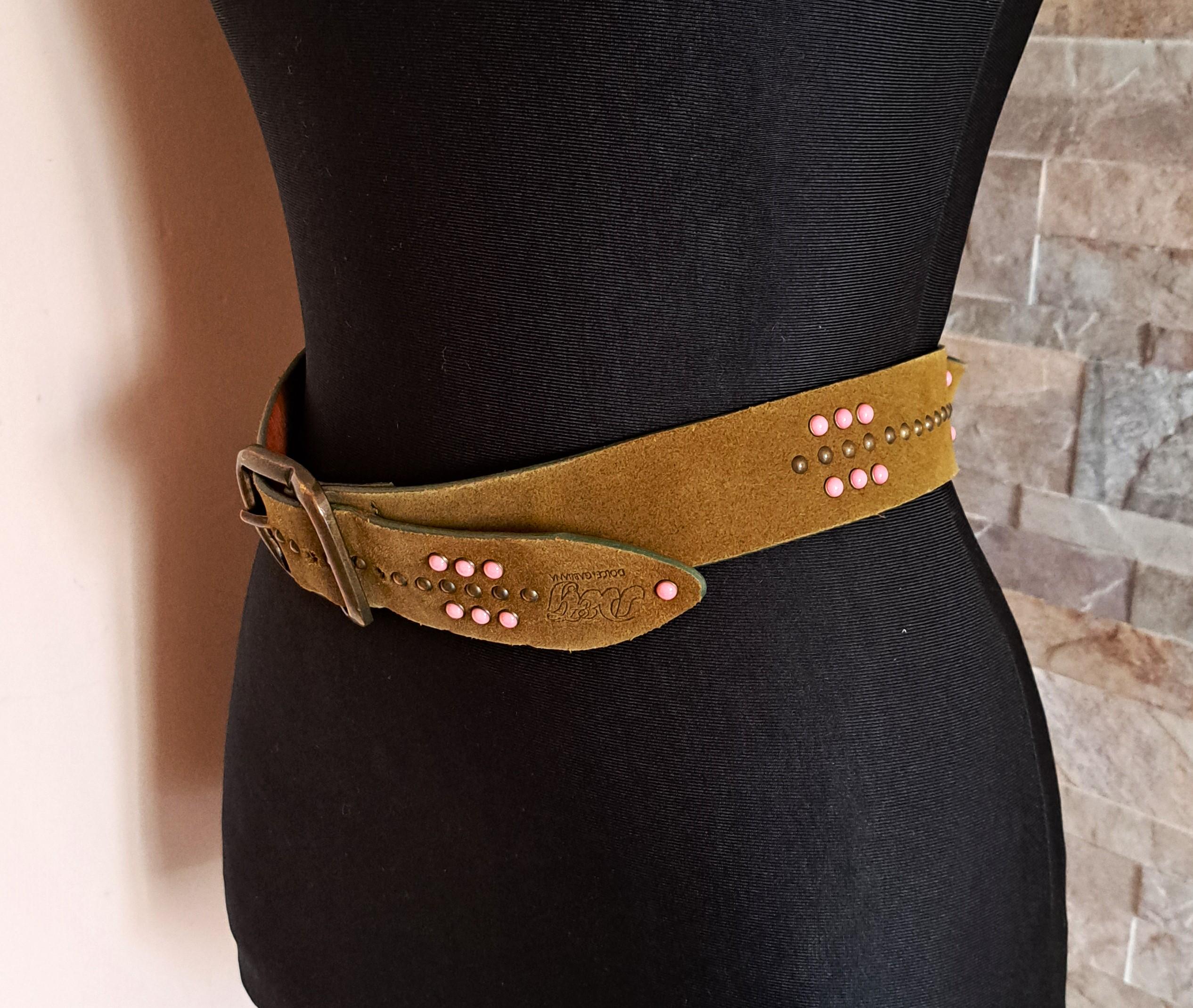 90’s vintage used DOLCE&amp;GABBANA ワイドゴムベルト DOLCE & GABBANA Black Leather Vintage D&G Logo Buckle Men's Belt