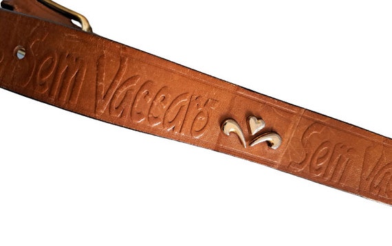 Vintage Sem Vaccaro Leather Belt: Tan With Gold Tone Details  display picture 1