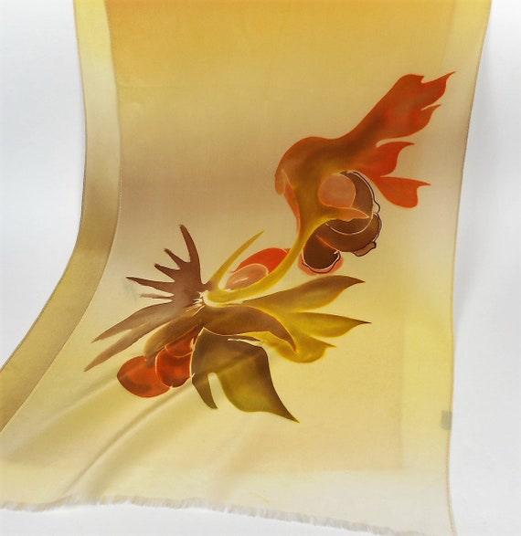 Vintage Silk Scarf, Pale Yellow Beige Abstract Mo… - image 3
