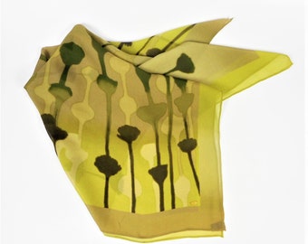 Jim Thompson Silk Scarf, Shades of Green Abstract Floral Scarf, Chiffon Square Scarf