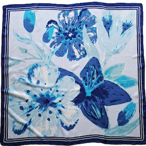 Écharpe Vintage GIADA En Soie Et Viscose (55/45) - Couleur Gris/bleu - 34x150 Cm