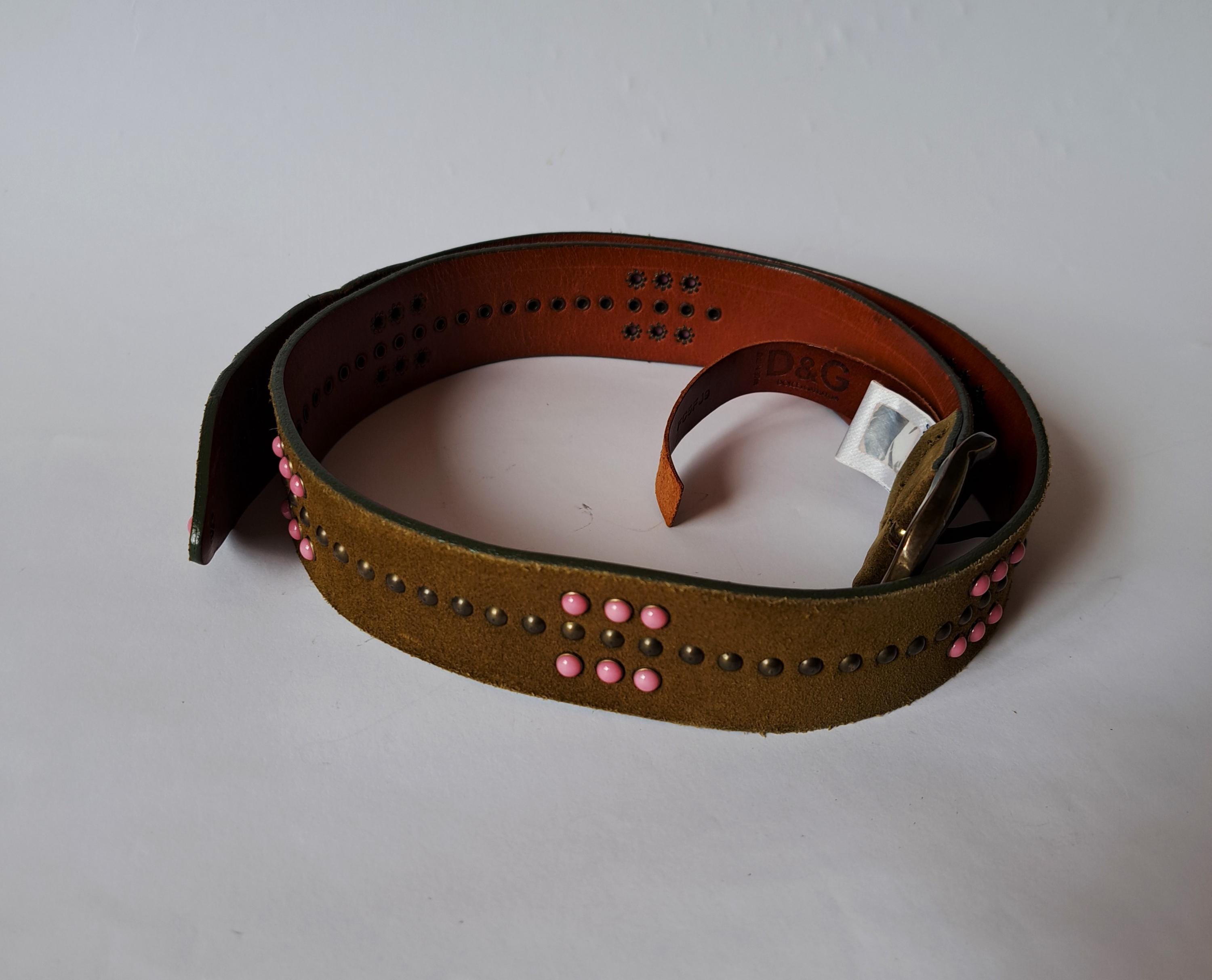 Vintage Dolce & Gabbana Green Suede Belt With Pink and