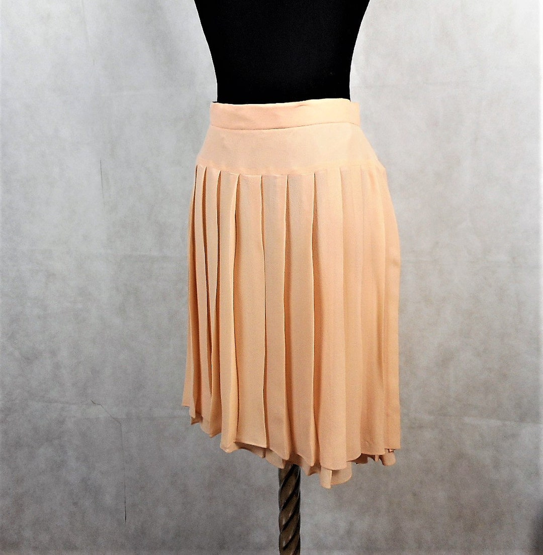 Peach Silk Linen Pleated Drape Skirt main image 1