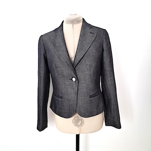 Vintage 80s Emporio Armani Women&#39;s Jacket, Wool/Linen Dark Gray Jacket, Classic Minimalist Style, Made in Italy, Size 42
