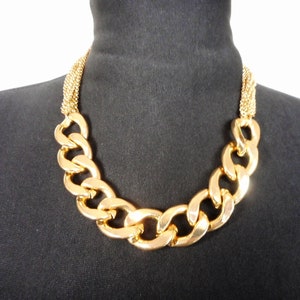 Vintage Chunky Multi Strand Necklace for Women Large Curb Chain Gold Tone Necklace