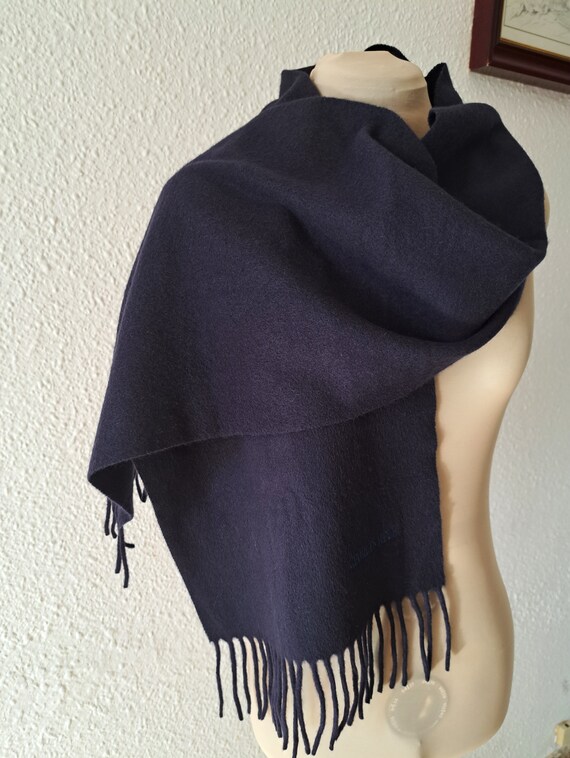 Georges Rech Scarf Navy Blue Cashmere Blend With Fringe  display picture 1