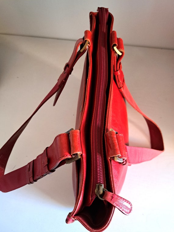 Vintage French Leather Bag Red Genuine Leather Ha… - image 7