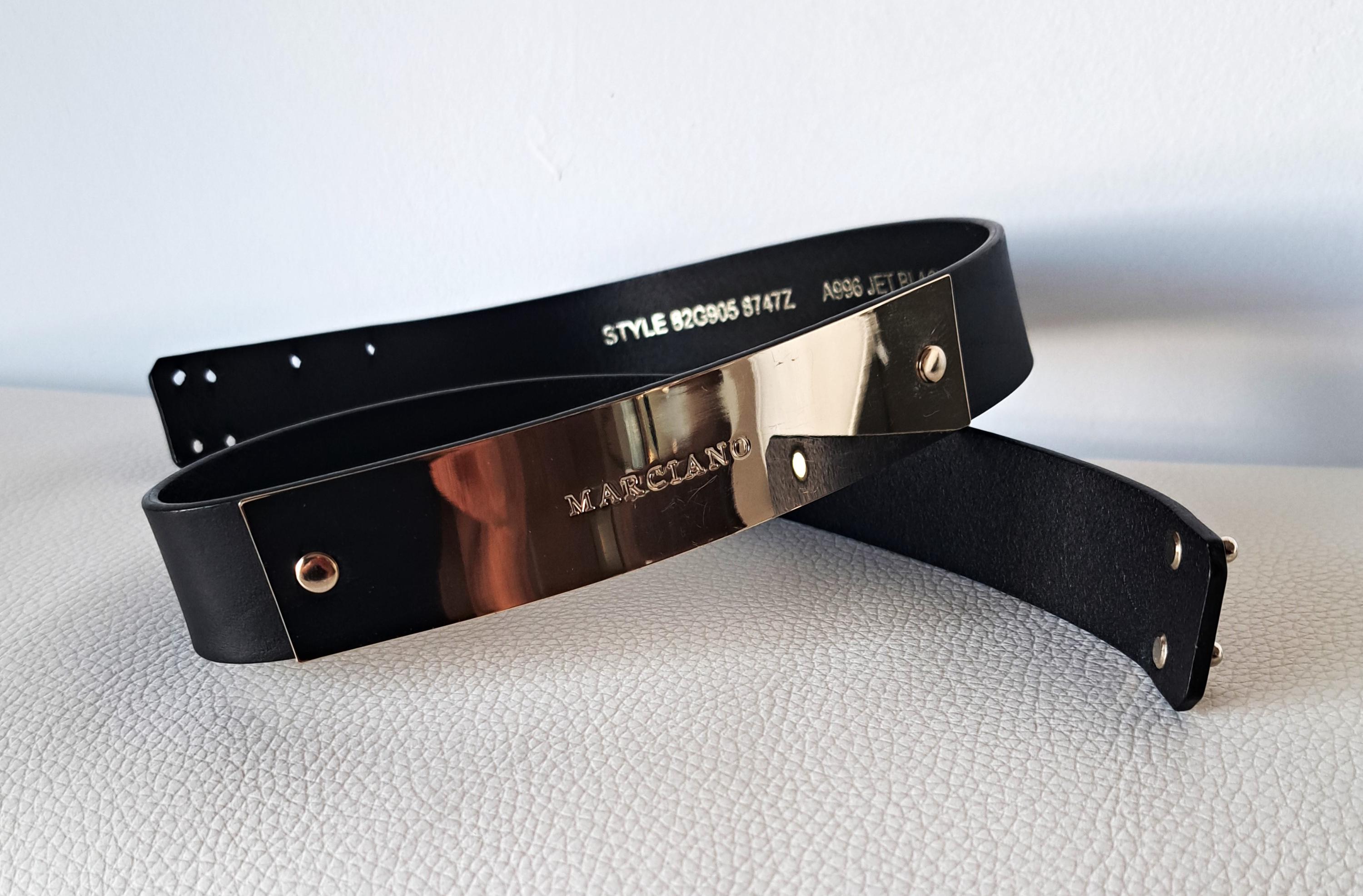 Marciano Leather Logo Belt: Black & Silver Tone, Made in  display picture 2