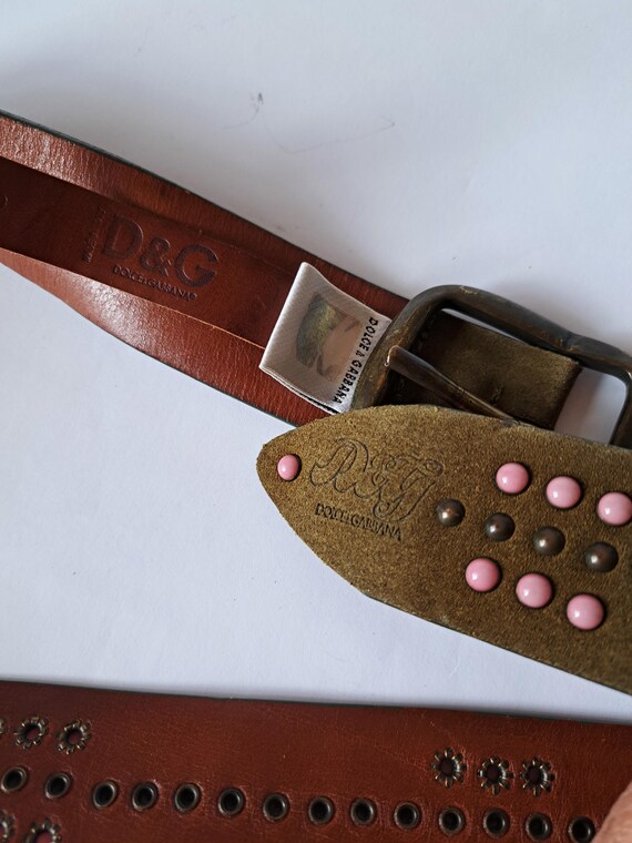 小物 dolce&gabbana archive vintage belt studs Vintage Dolce & Gabbana Green Suede Belt With Pink Metallic Studs
