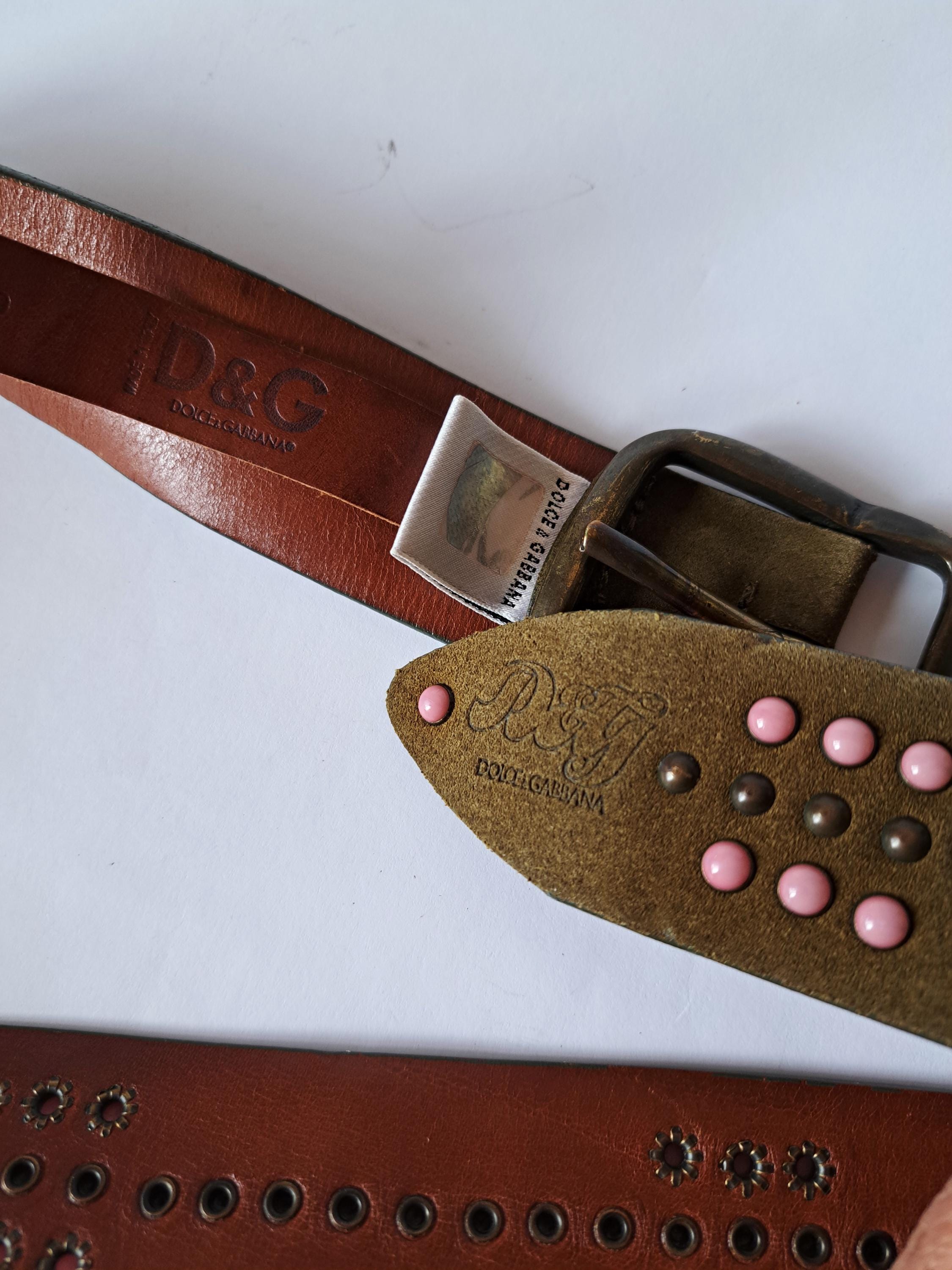 Vintage Dolce & Gabbana Green Suede Belt With Pink and