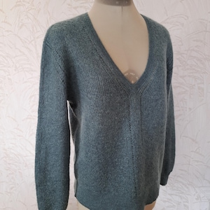 Comptoir des Cotonniers Sweater Mohair Blend Sweater, V-Neck, Long Sleeve, Openwork Knitted Details