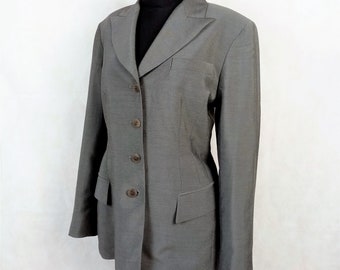 Vintage 90s Emanuel Ungaro Jacket, Gray Rayon Mohair Tailored Blazer, Size 8/42