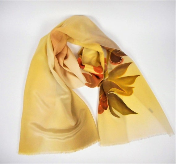 Vintage Silk Scarf, Pale Yellow Beige Abstract Mo… - image 4