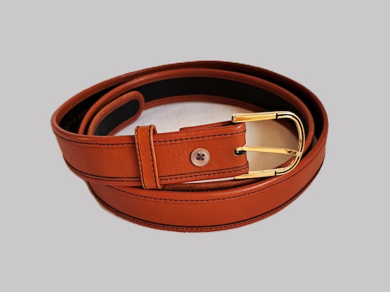 Vintage Pierre Cardin Tan Leather Men's Belt Gold Tone Buckle 108 to 118 cm