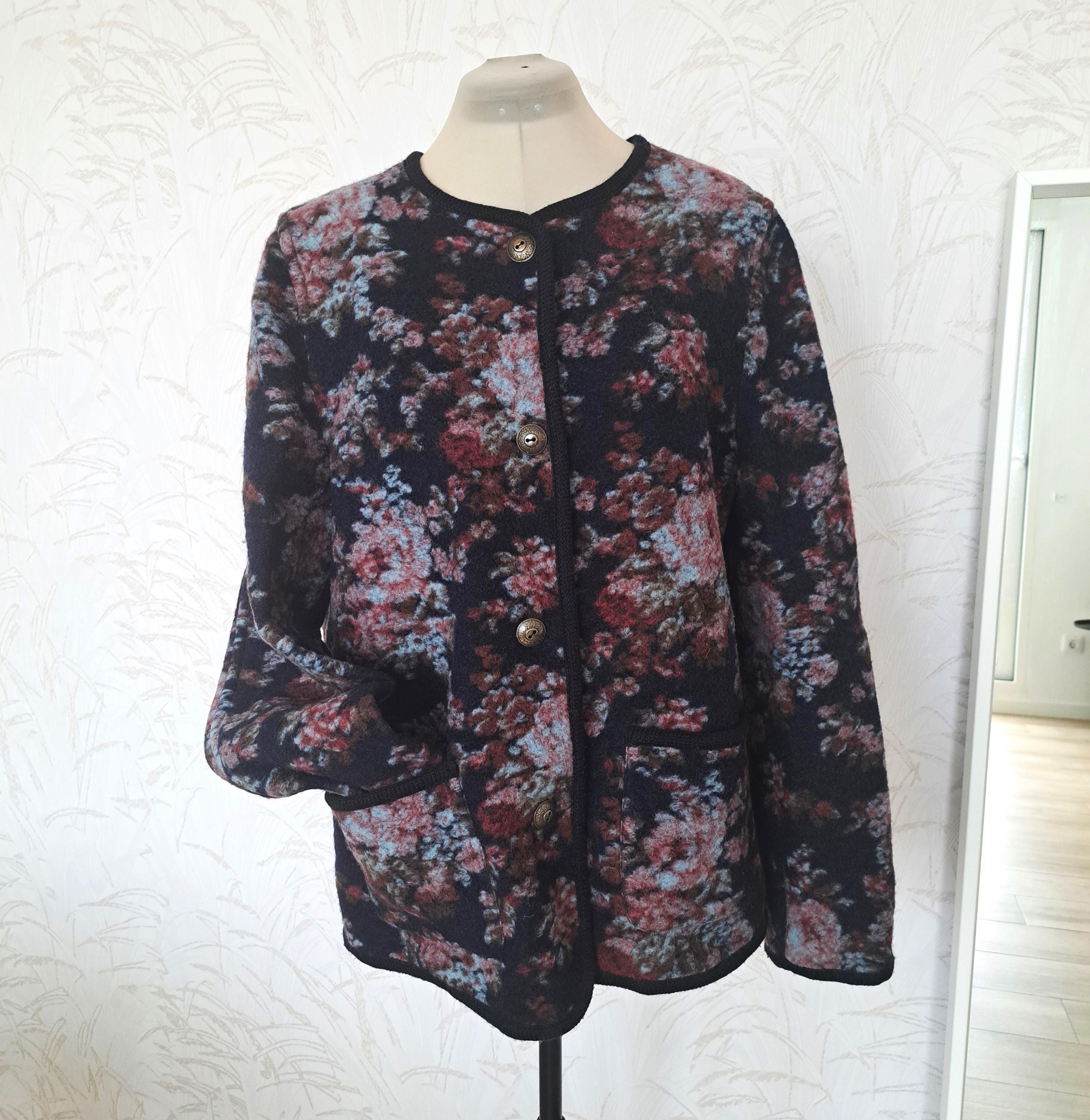 Marineblauwe vintage Peter Hahn vest van gekookte wolmix met bloemenprint voor dames en grote zakken Etsy Nederland