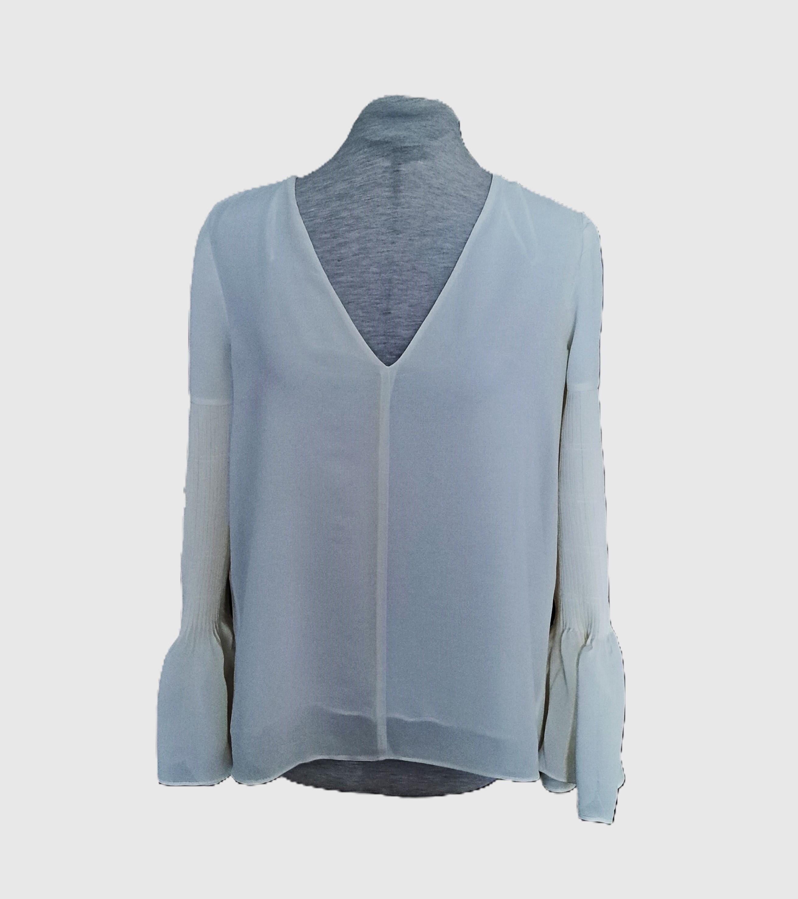 Massimo Dutti, Vintage Massimo Dutti White Silk Blouse with Pintuck Long Bell Sleeves, size M