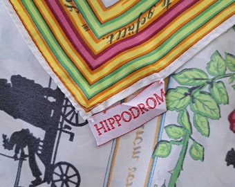 Carré De Soie Vintage Atelier Marsilius Munich - Motif Hippodrome, 100% Soie Noir Et Couleurs