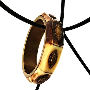 Vintage Brass and Bone Bracelet Massive Bone Bangle Boho Hippie 70s Natural Jewelry