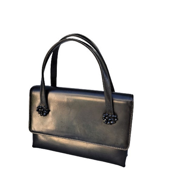 Vintage 60s Loewe Bag, Luxsury Black Leather Mini… - image 1