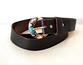 B-Low the Belt Y2K Brown Belt with Silver Embellishments Vintage Y2K B-low the Belt With Crystal Buckle Made in USA  main image 4