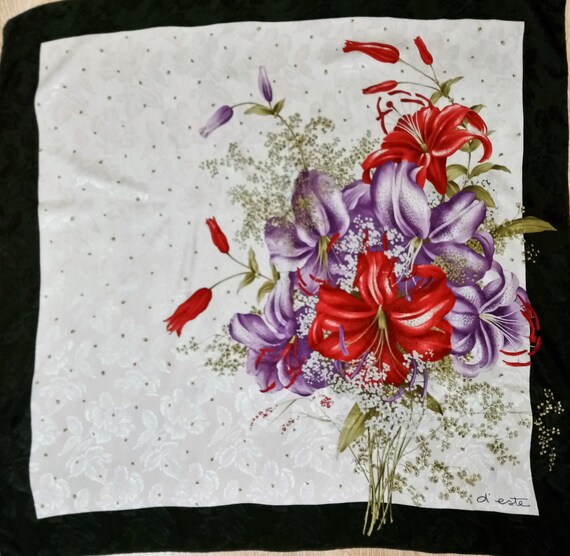 Foulard Vintage D'Este En Soie 100% - Italie - Multicolore, Motif Géométrique - Occasion Bon état