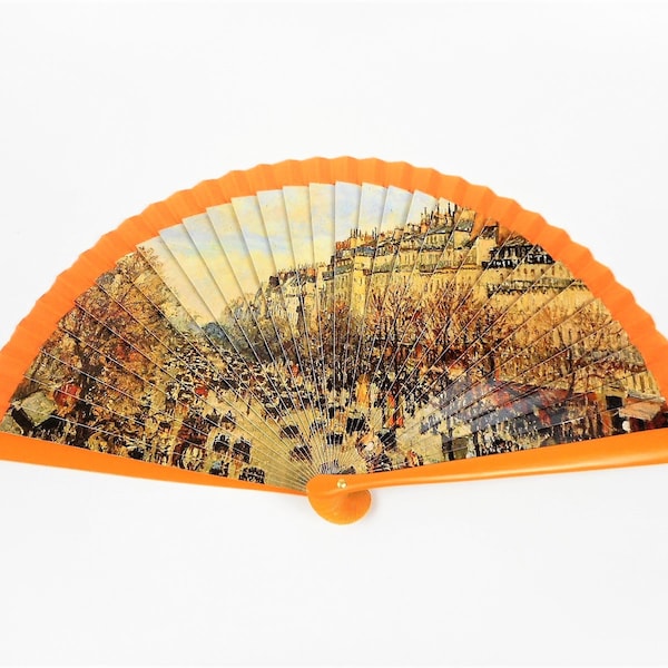 Vintage Spanish Wooden Hand Fan with Platform Design by Pissarro