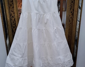 Antique White Linen Tiered Petticoat Hand Crochet Lace Trim