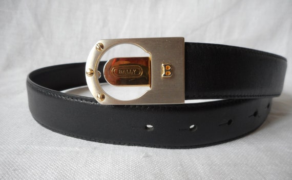 BALLY Black Leather Belt: Italian Pin Buckle, Silver & Gold 