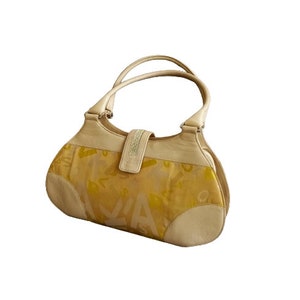 Vintage Swarovski Bag, Logo Swarovski Canvas with Leather Trim Handbag, Swarovski Crystal Purse