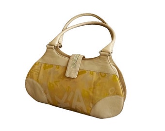 Vintage Swarovski Bag, Logo Swarovski Canvas with Leather Trim Handbag, Swarovski Crystal Purse